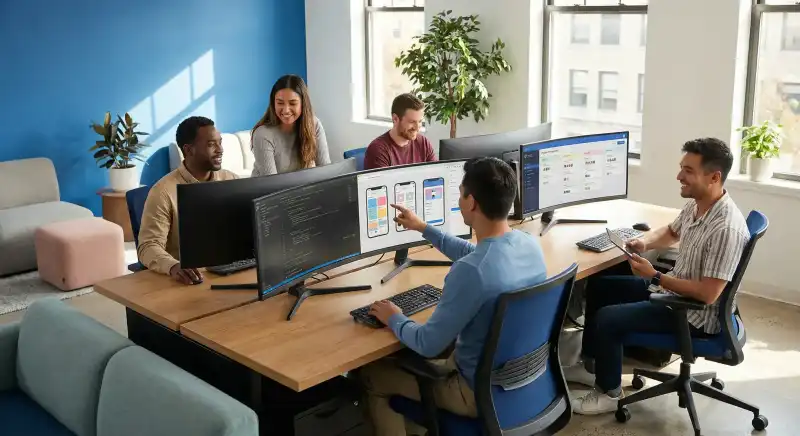 Notre équipe de développeurs web en collaboration sur un projet